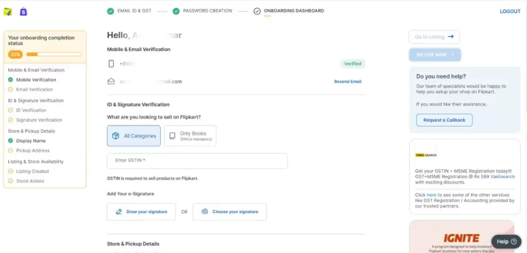 Flipkart Seller Dashboard